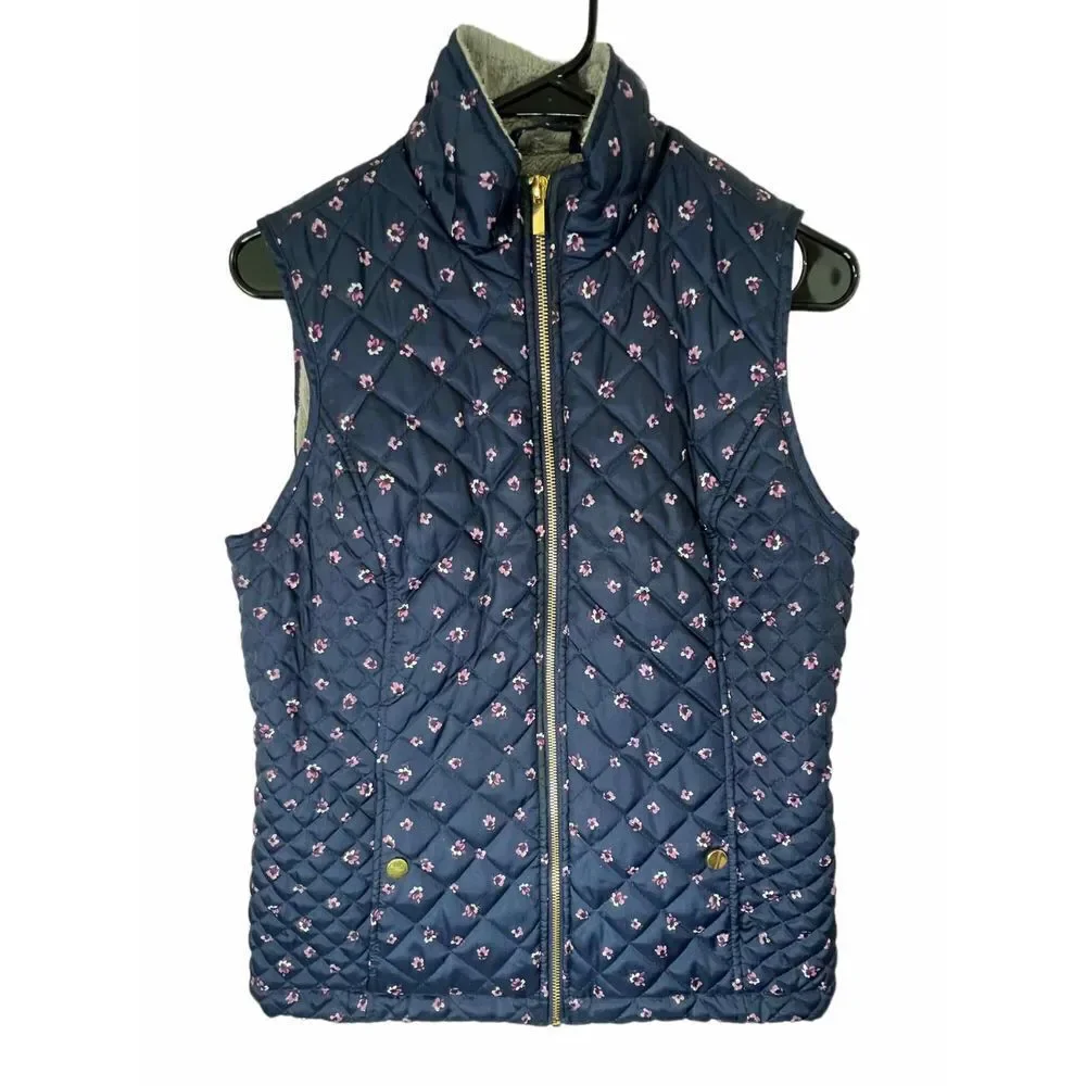 Basic Editions Blue Floral Fleece Lined Puffer Vest